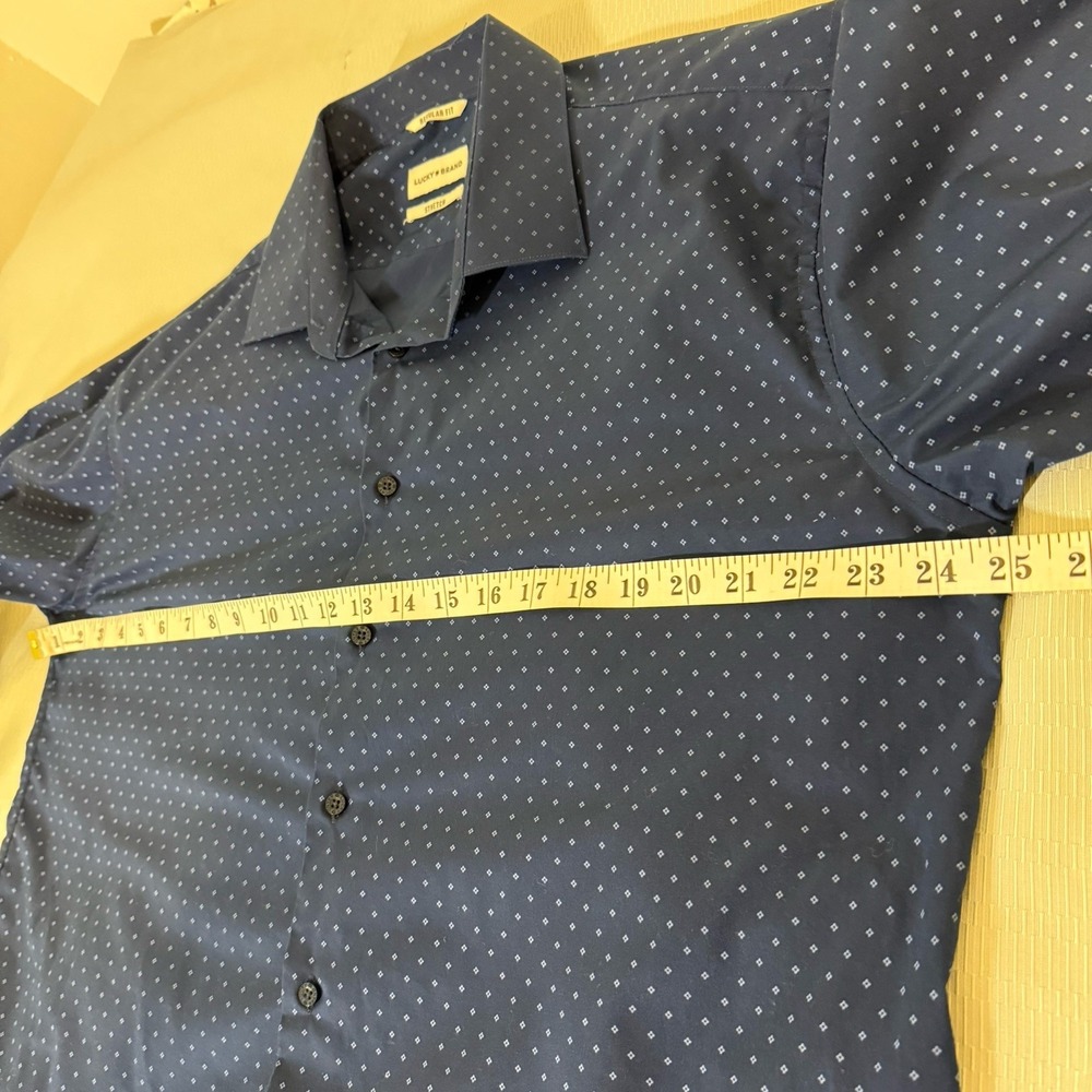 Lucky Brand Men Regular Fit Blue Geometric Stretch Dress Shirt Sz XL 17-17,5 - Picture 6 of 8